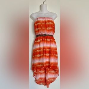 My Michelle | Juniors Strapless Belted Pink & Orange High Low Dress Size Small